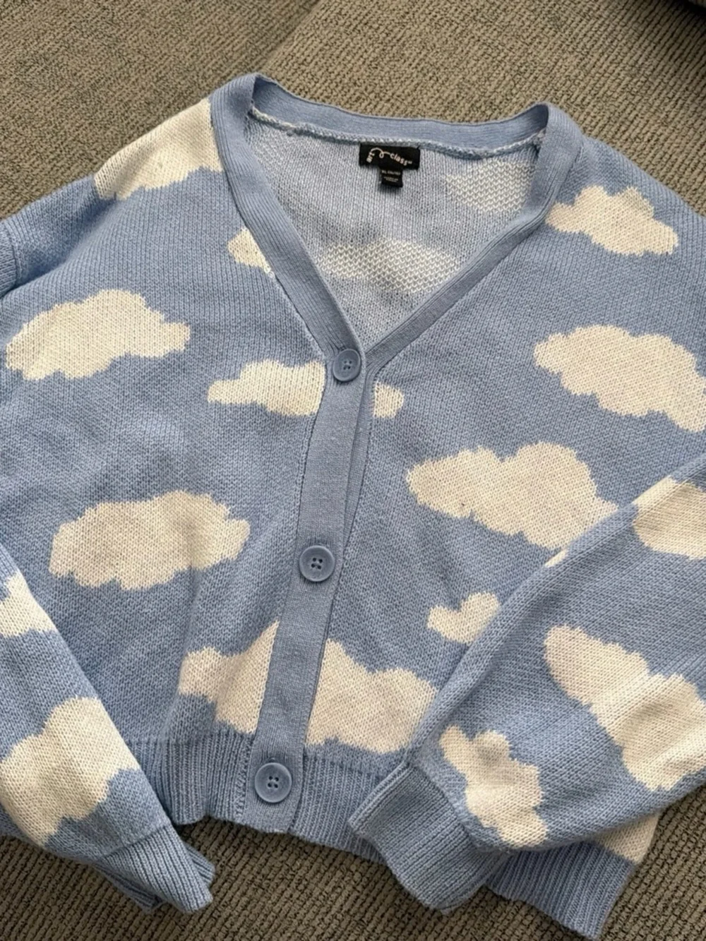 art class Light Blue Cardigan with White Cloud Pattern